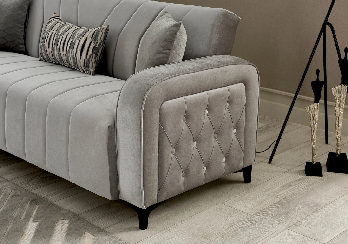 Canapé convertible design velours gris – URBAN