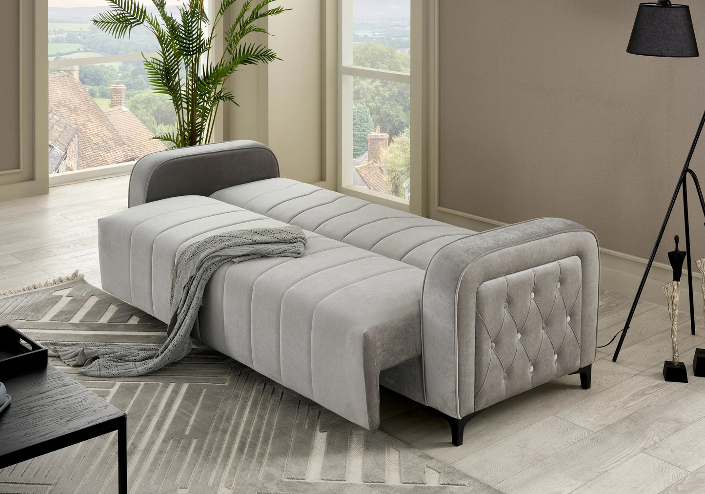 Canapé convertible design velours gris – URBAN