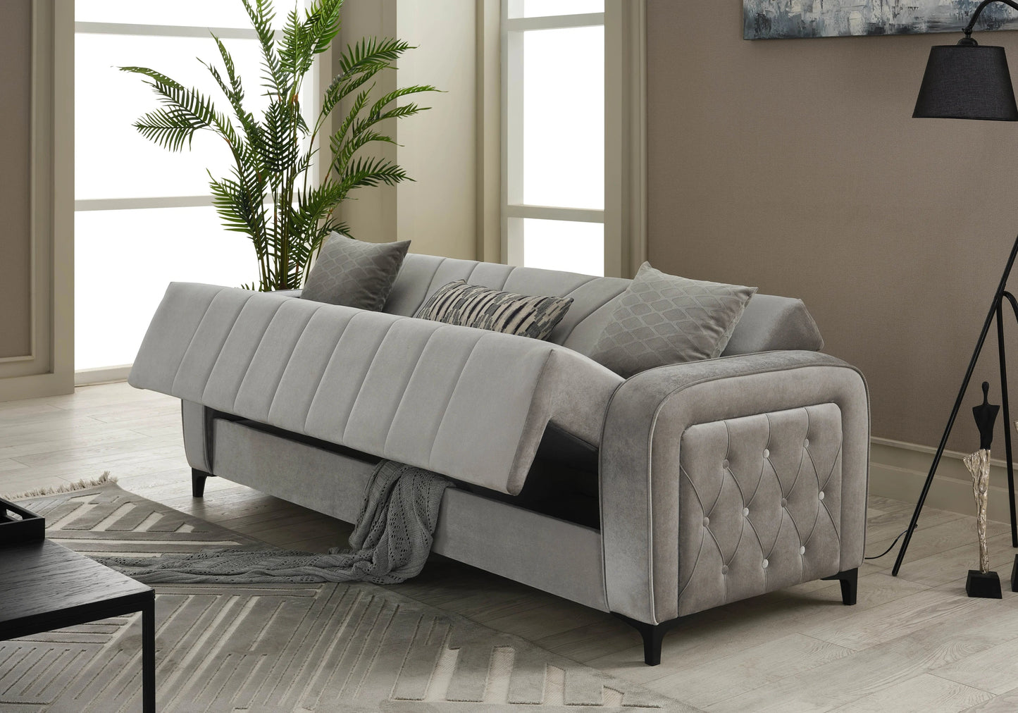 Canapé convertible design velours gris – URBAN