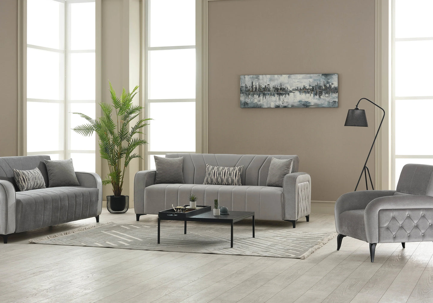 Canapé convertible design velours gris – URBAN