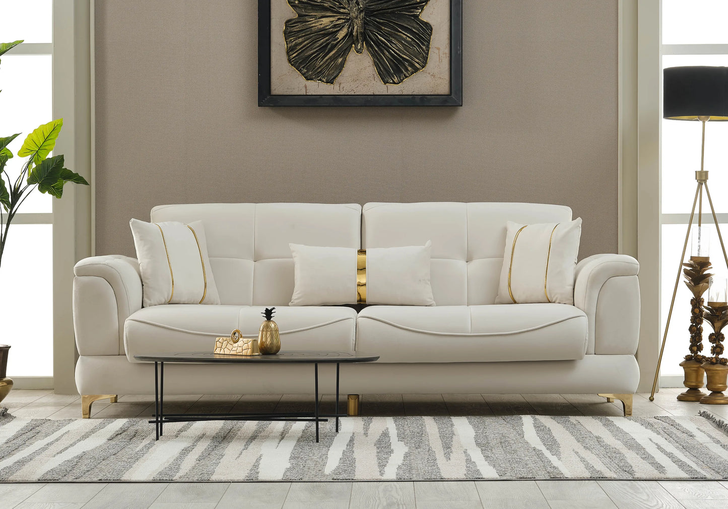 Canapé convertible velours blanc doré – LISA