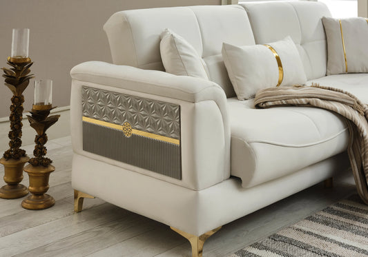 Canapé convertible velours blanc doré – LISA
