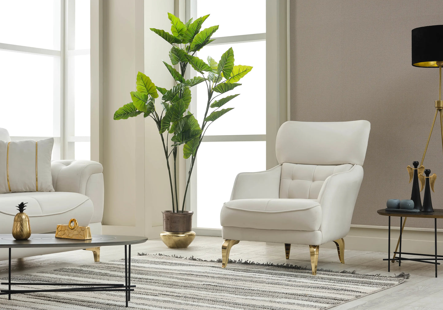 Canapé convertible velours blanc doré – LISA