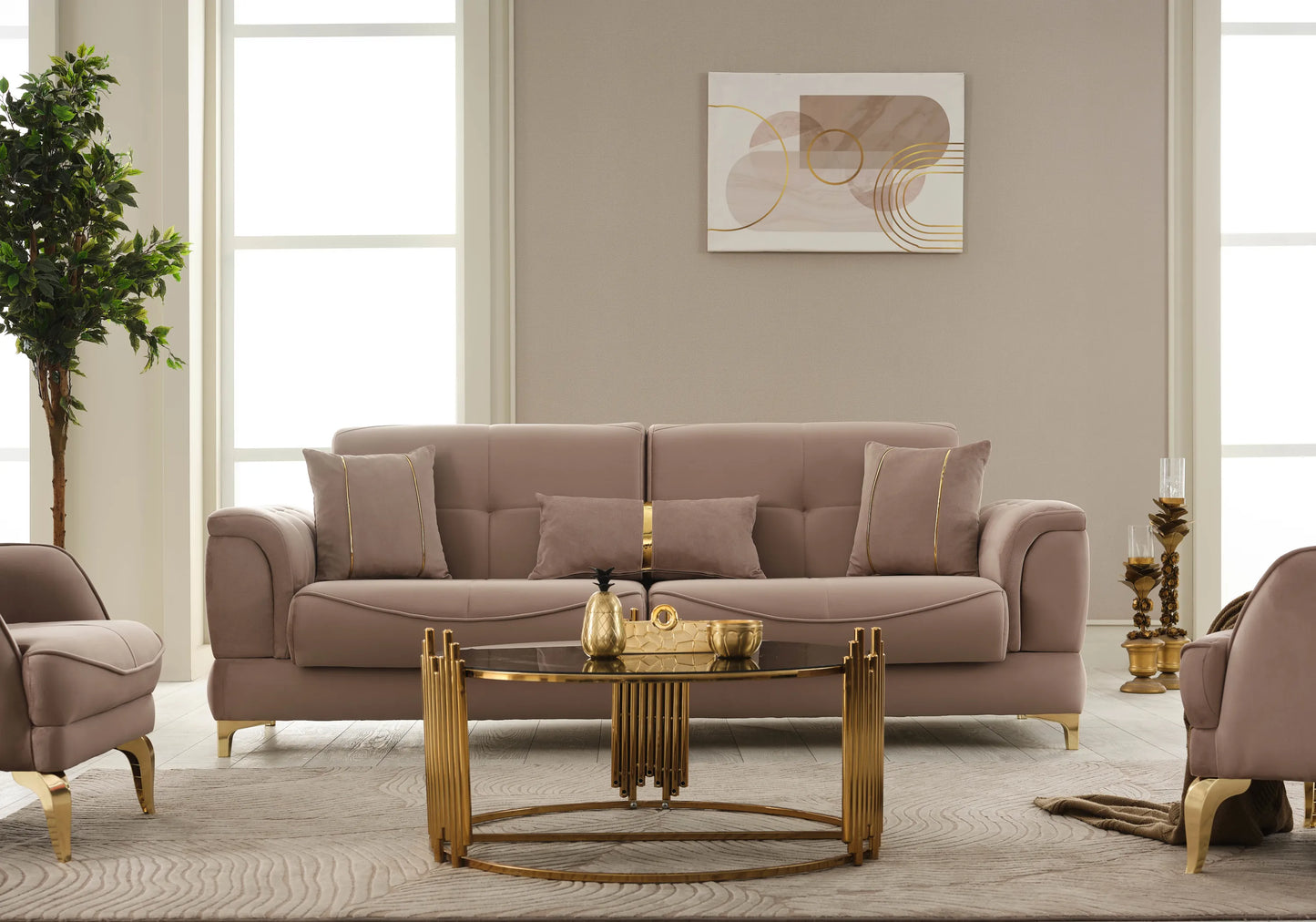 Canapé convertible velours marron doré - LISA
