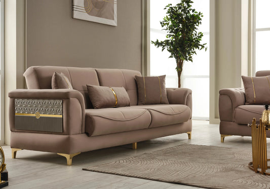 Canapé convertible velours marron doré - LISA