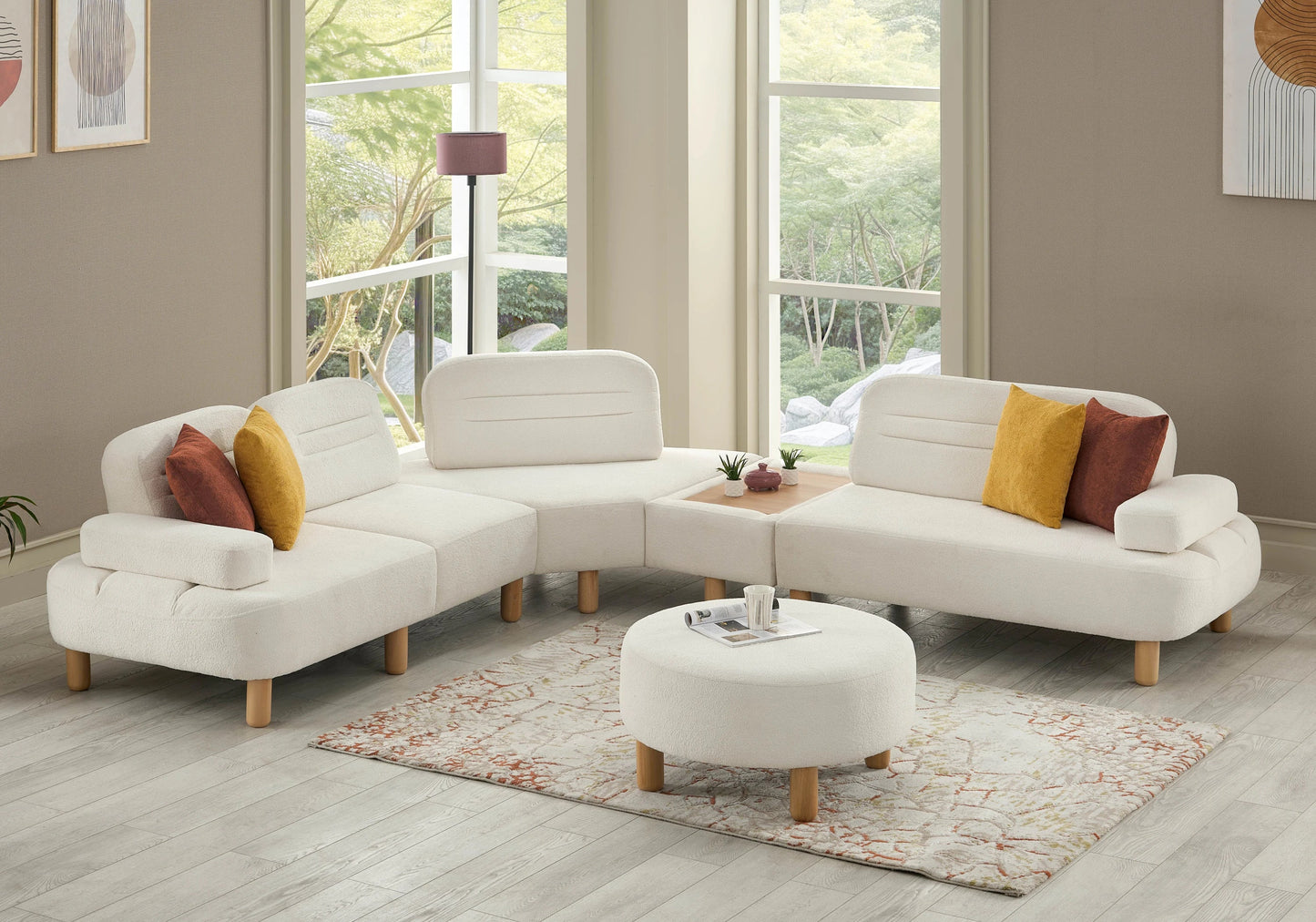 Canapé d’angle modulable bouclé blanc – ANGEL