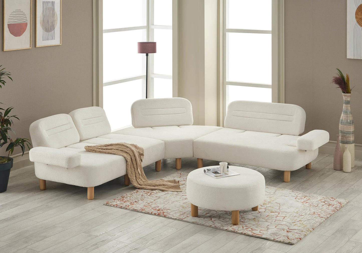 Canapé d’angle modulable bouclé blanc – ANGEL