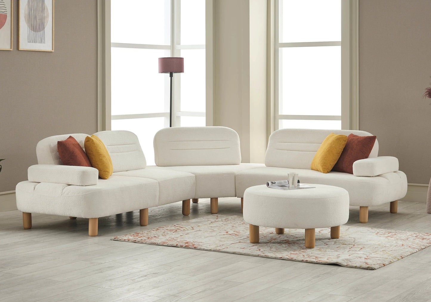 Canapé d’angle modulable bouclé blanc – ANGEL