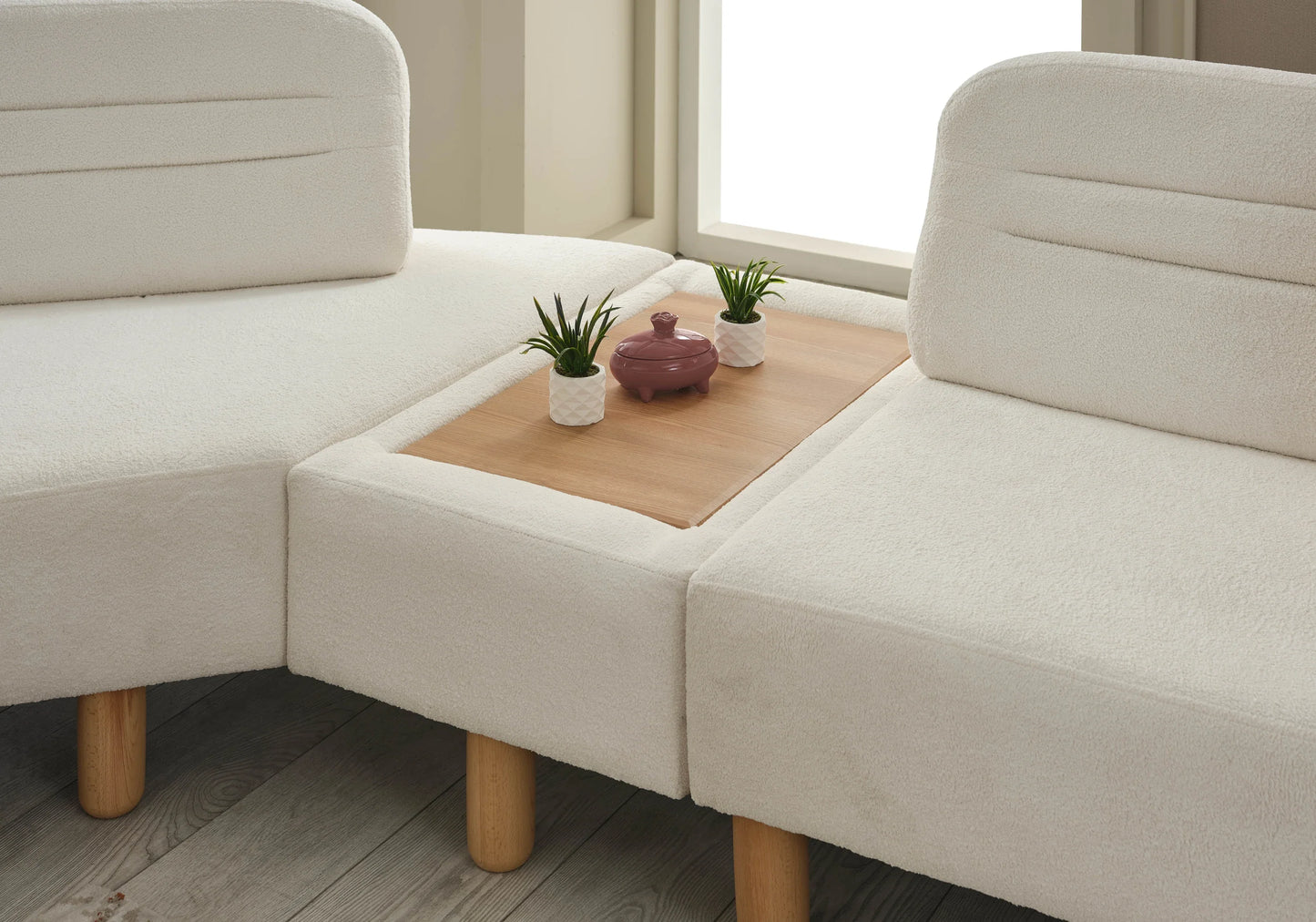Canapé d’angle modulable bouclé blanc – ANGEL