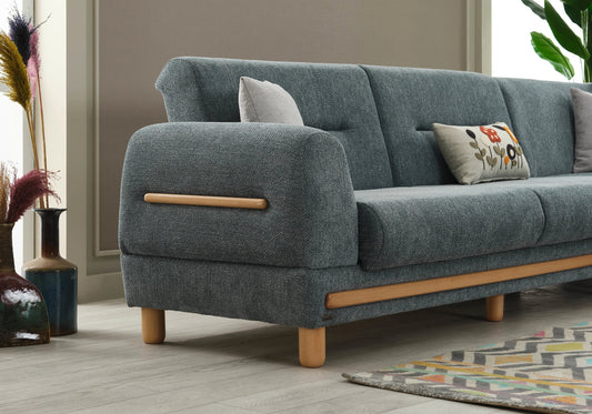 Canapé d’angle bois naturel vert graphite – LEONA