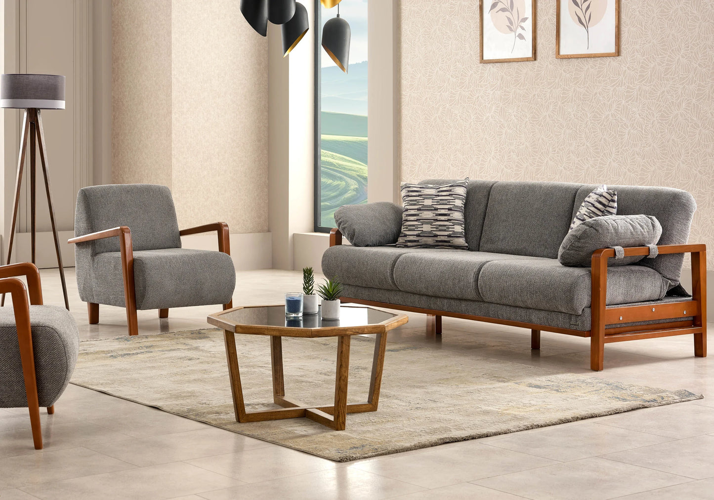 Canapé scandinave bois gris convertible – LENY