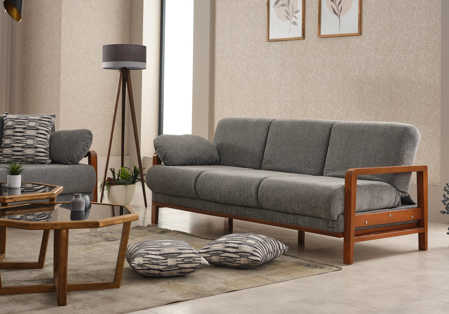 Canapé scandinave bois gris convertible – LENY
