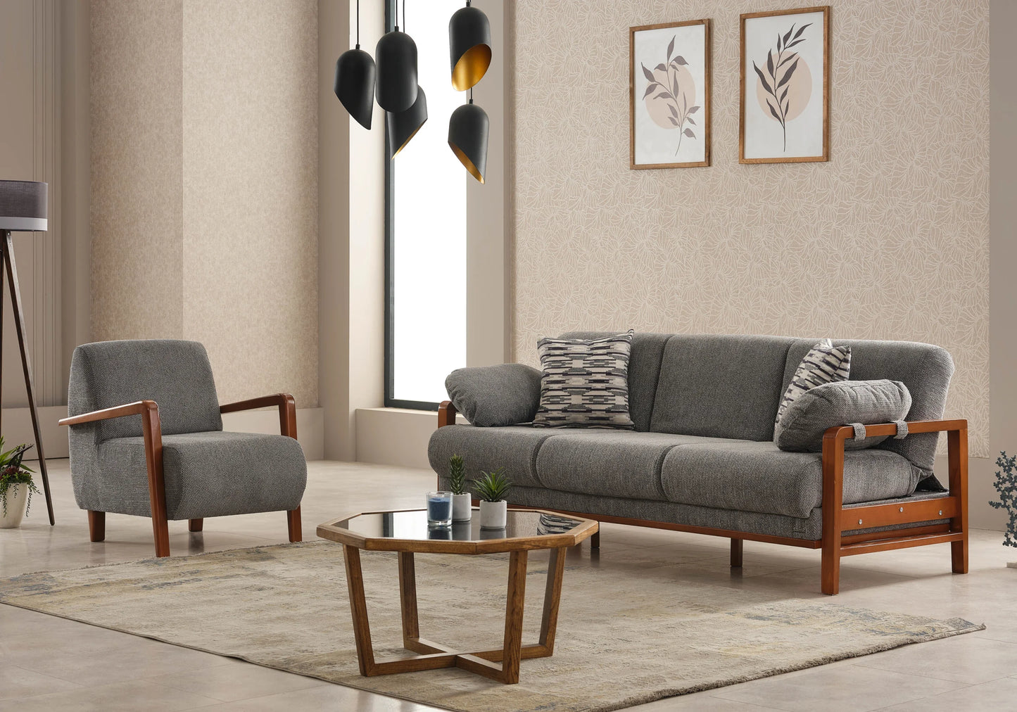 Canapé scandinave bois gris convertible – LENY
