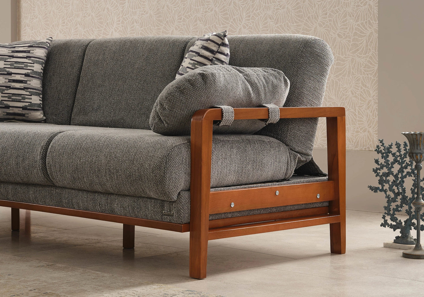 Canapé scandinave bois gris convertible – LENY