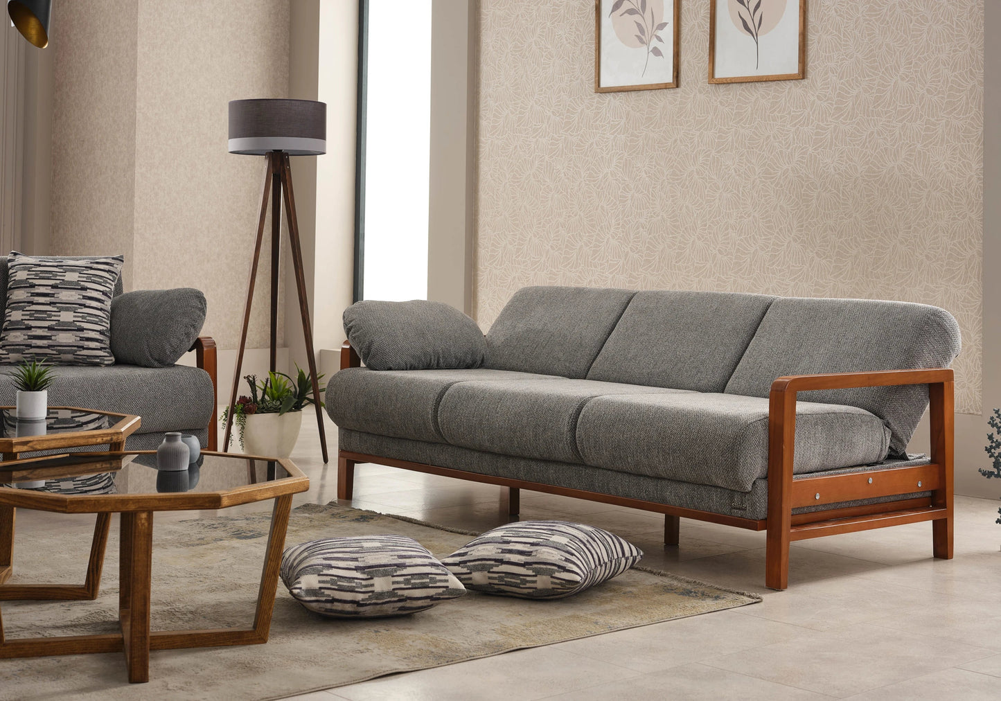 Canapé scandinave bois gris convertible – LENY