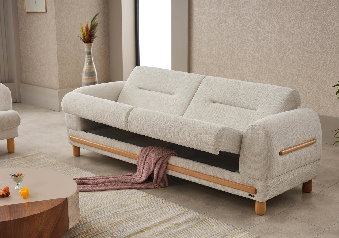 Canapé scandinave naturel beige sable bois – LEONA