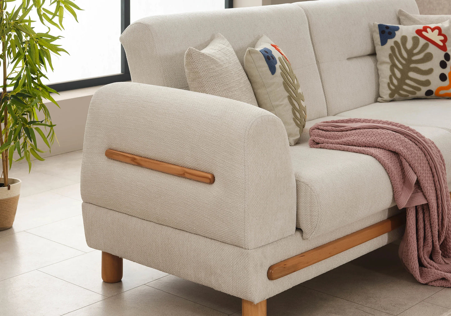 Canapé scandinave naturel beige sable bois – LEONA
