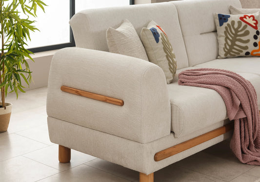 Canapé scandinave naturel beige sable bois – LEONA