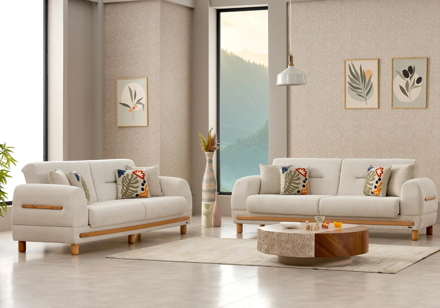 Canapé scandinave naturel beige sable bois – LEONA