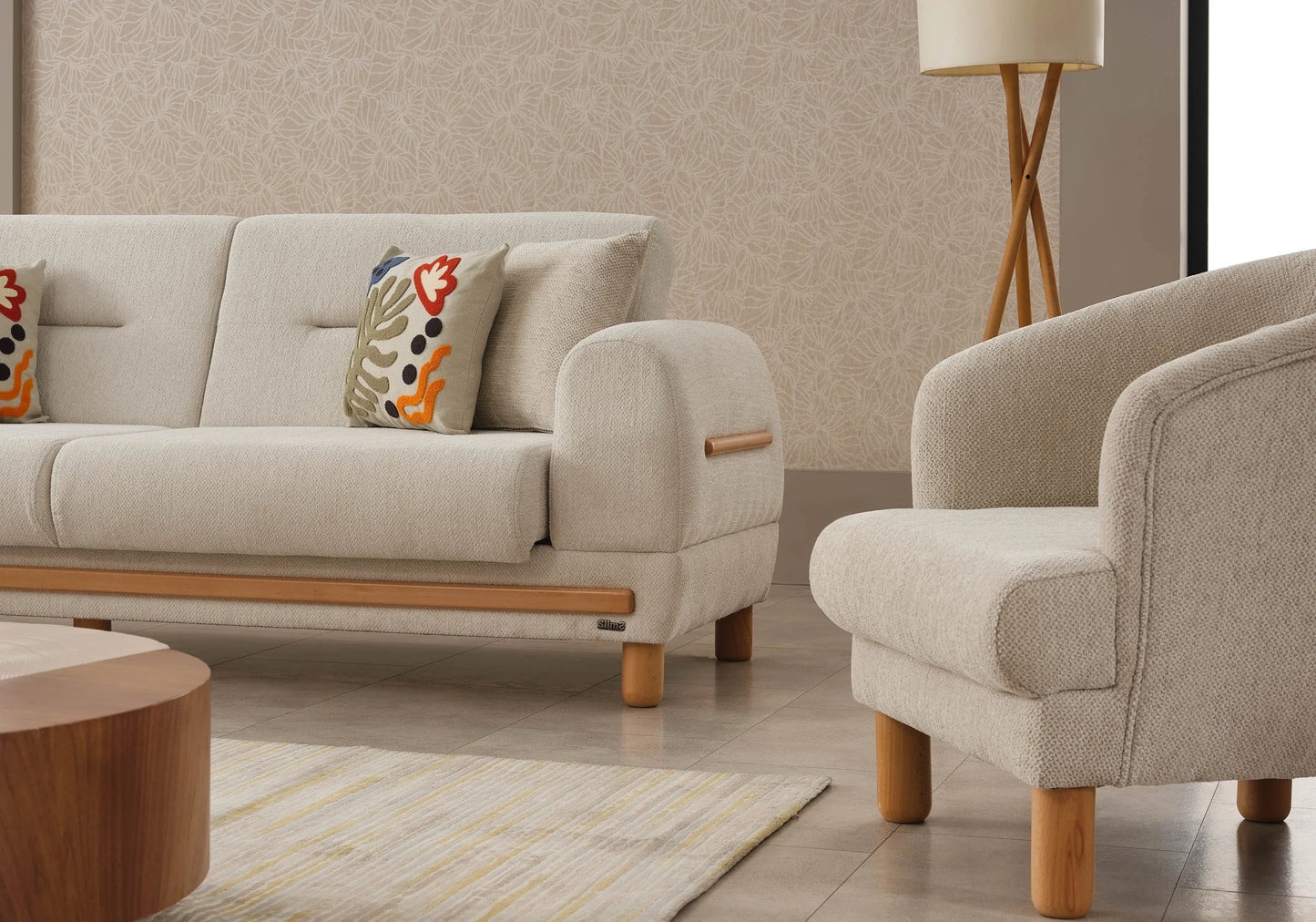 Canapé scandinave naturel beige sable bois – LEONA