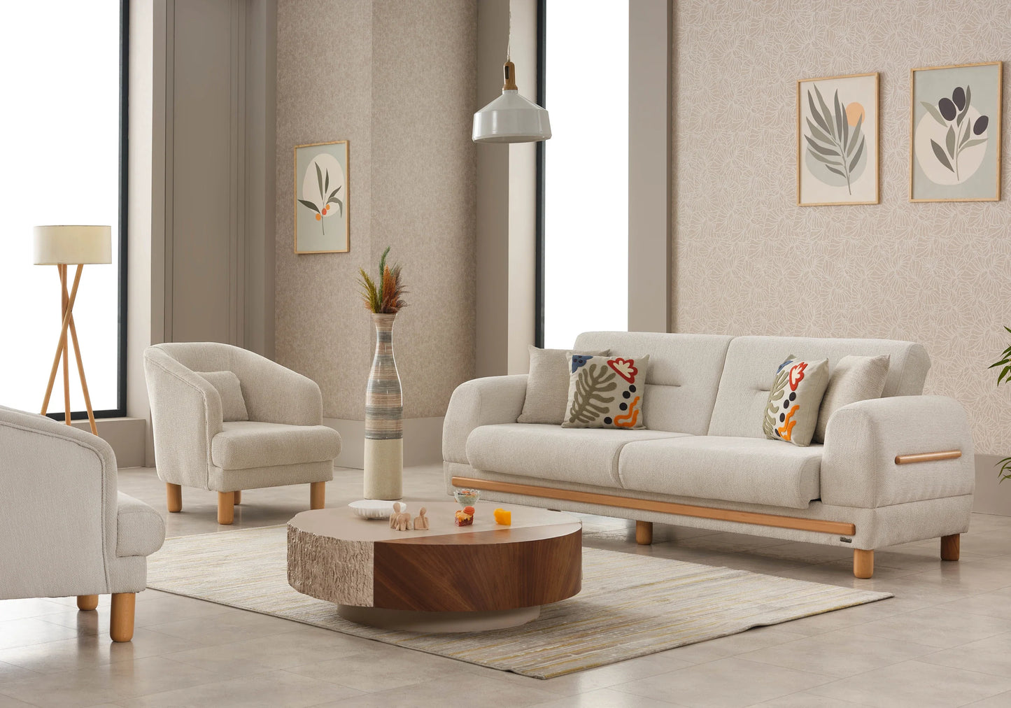 Canapé scandinave naturel beige sable bois – LEONA