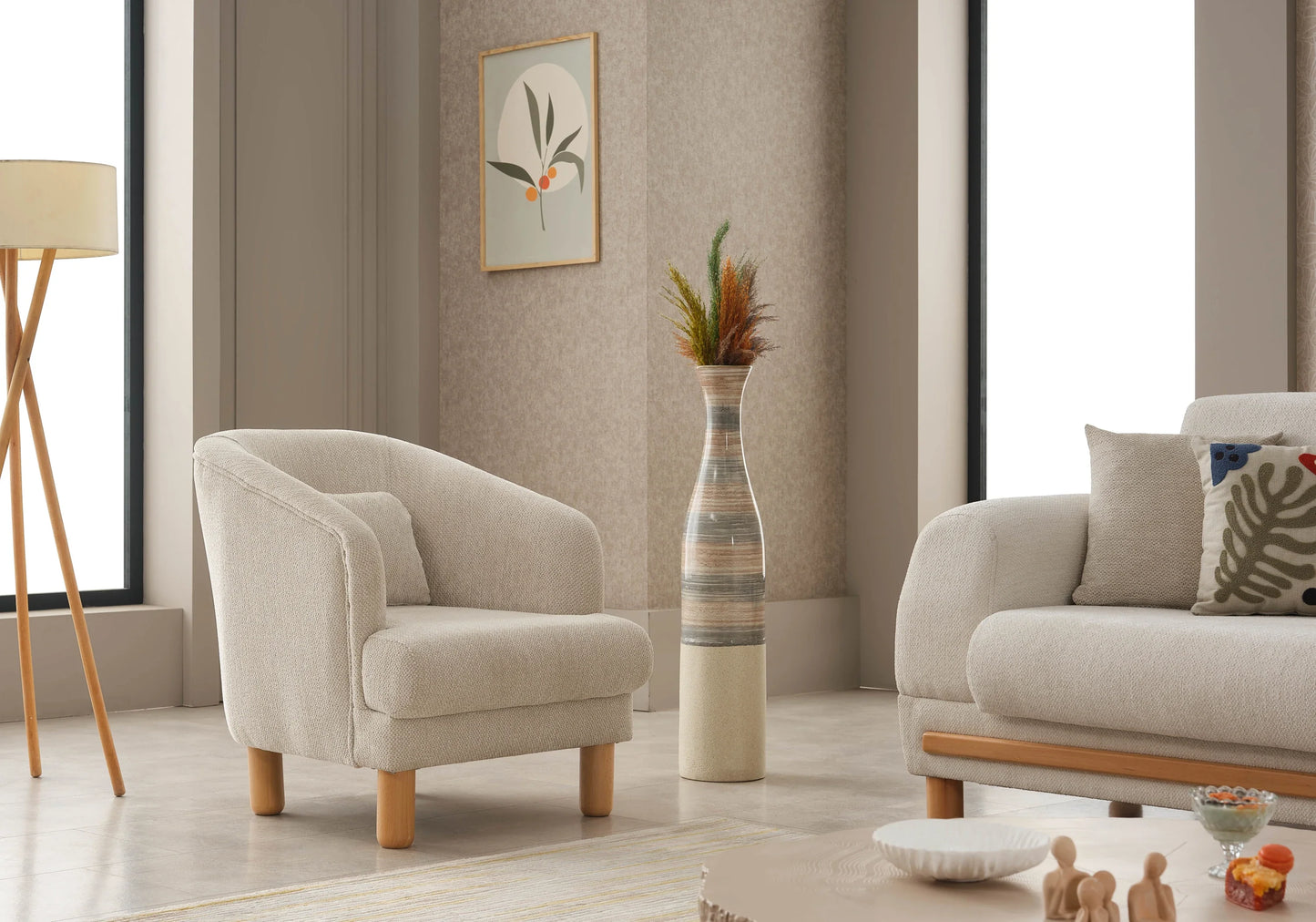 Canapé scandinave naturel beige sable bois – LEONA