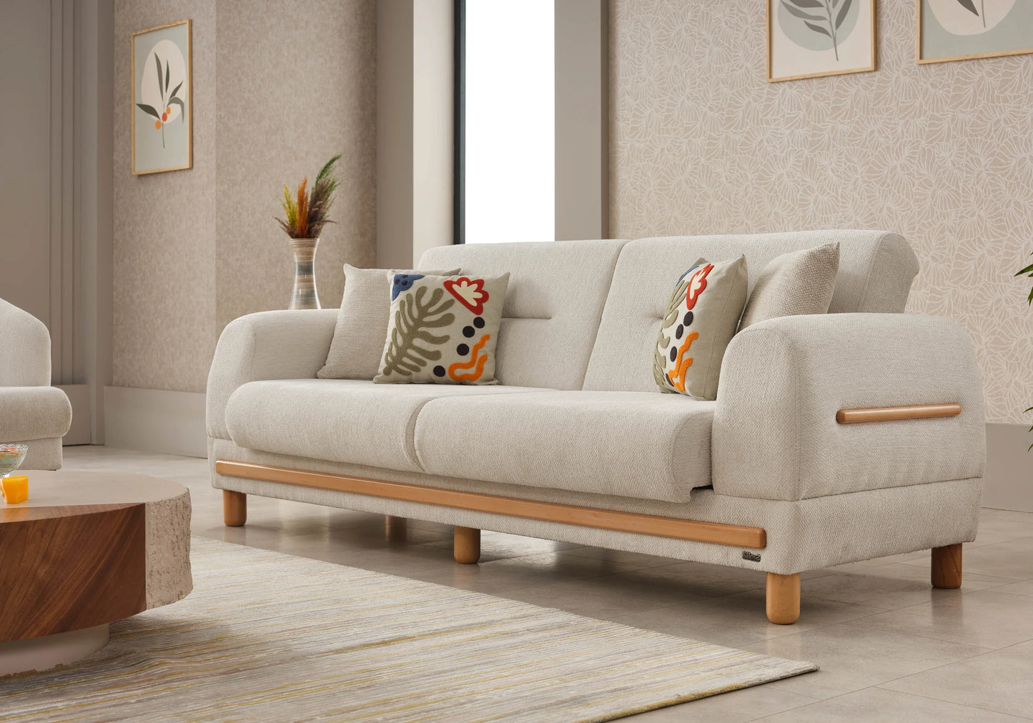 Canapé scandinave naturel beige sable bois – LEONA