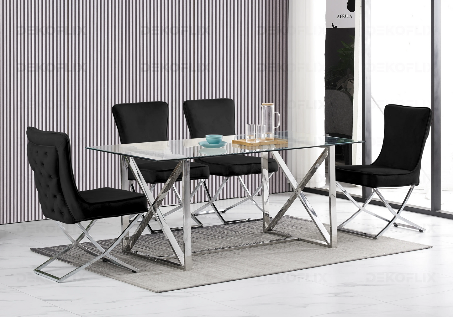 Chaise capitonnée argent noir ENZO (Lot de 2) New Design