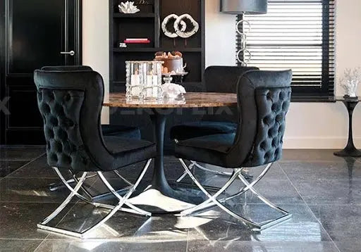Chaise capitonnée argent noir ENZO (Lot de 2) New Design