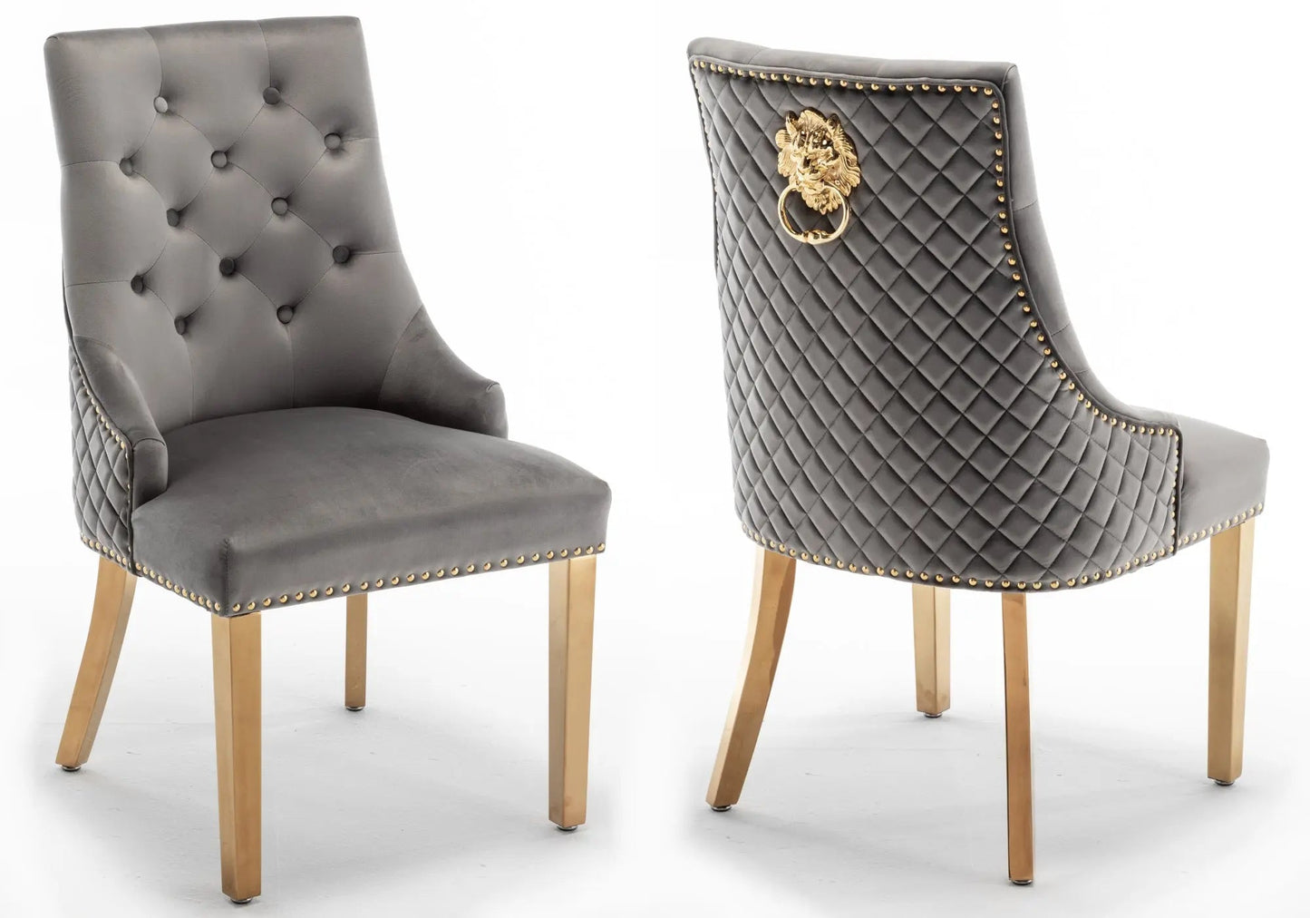 Chaise capitonnée velours anthracite tête de – Galerie du Mobilier - Vue 1