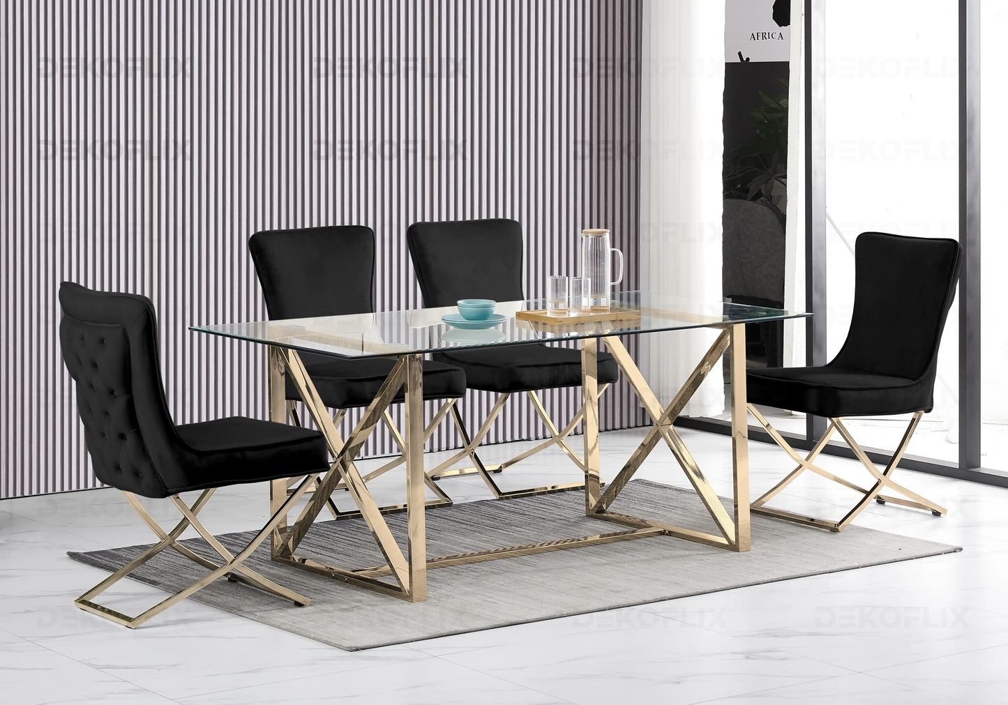 Chaise dorée capitonnée noir ENZO (Lot de 2) New Design