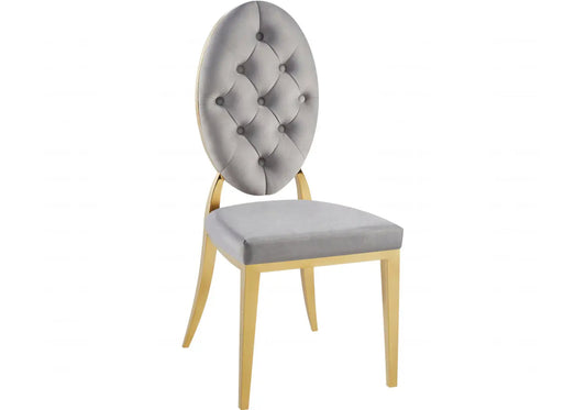 Chaise médaillon capitonnée dorée gris NEO New Design