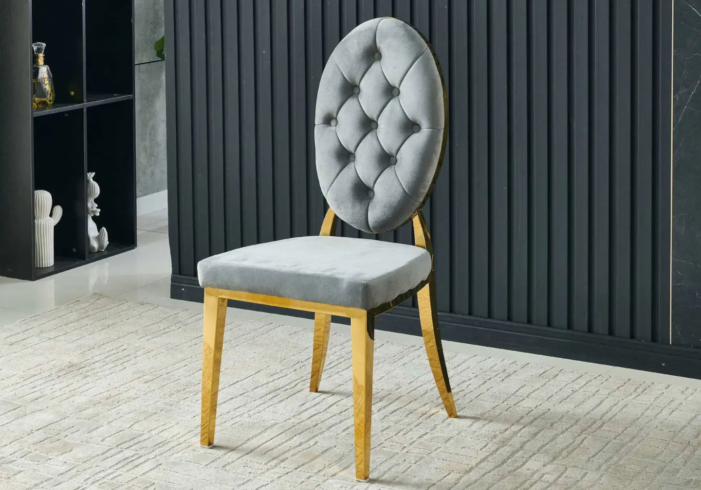 Chaise médaillon capitonnée dorée gris NEO New Design