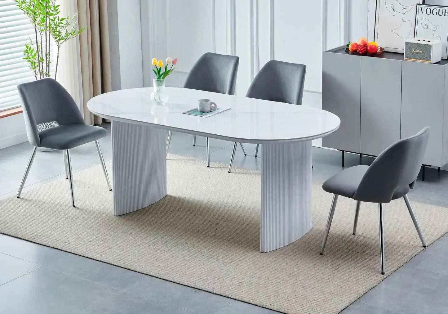 Chaises velours gris chromé LEONI (lot 4) - DEKOFLIX