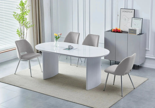 Chaises velours taupe chromé LEONI (lot 4) - DEKOFLIX