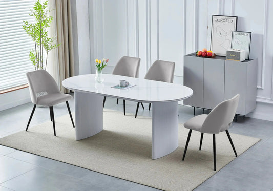 Chaises velours taupe noir LEONI (lot 4) - DEKOFLIX