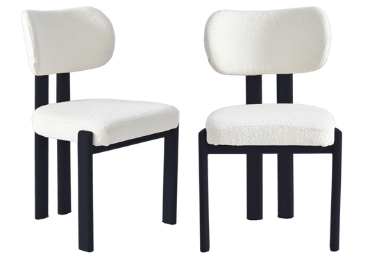Chaises bouclées beiges pieds noirs scandinaves – INAYA
