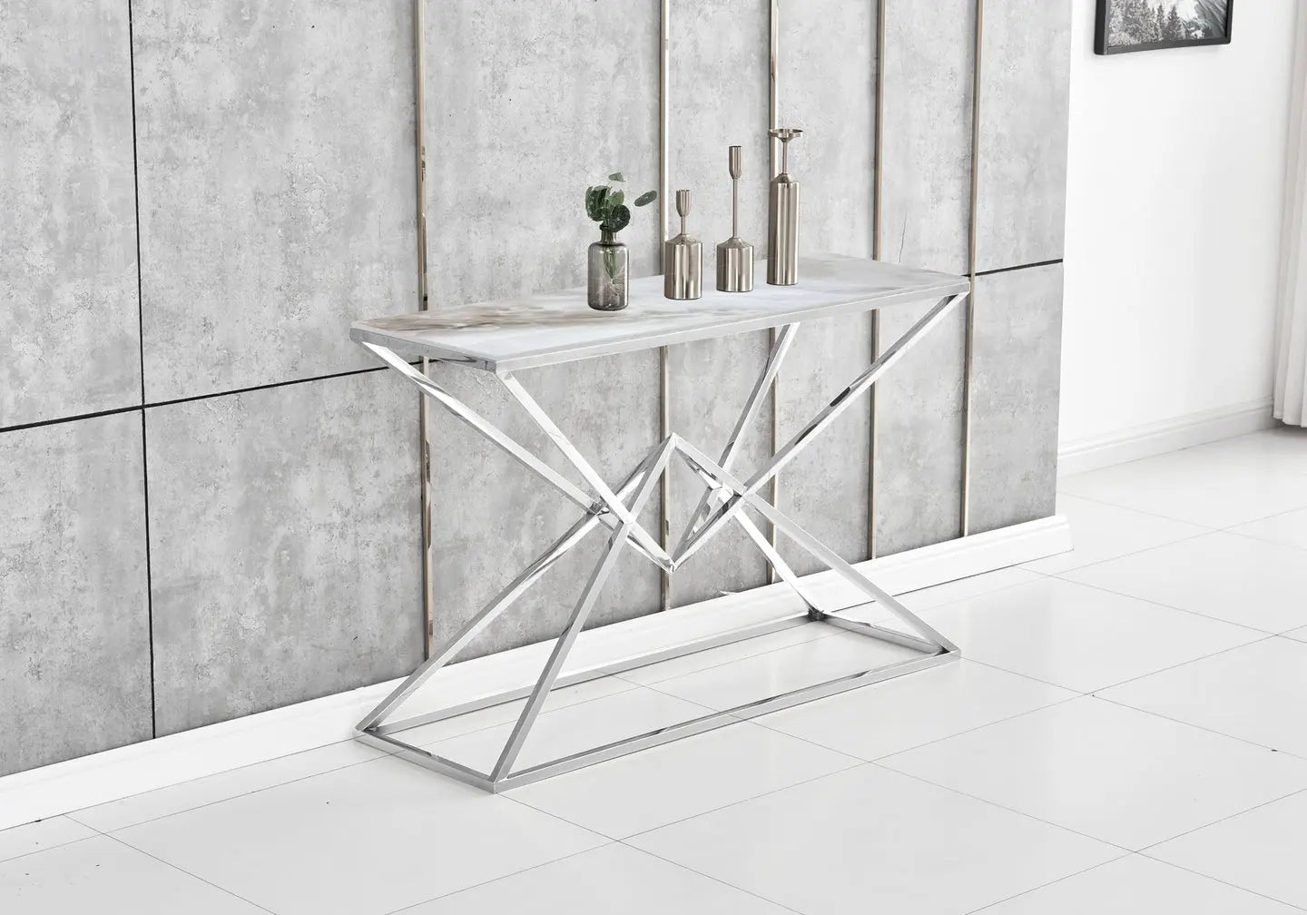 Console argentée marbre beige WIDAD Galerie du Mobilier