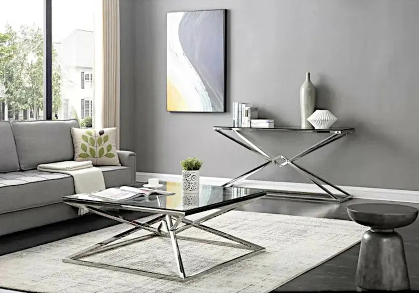 Console argentée marbre beige WIDAD Galerie du Mobilier