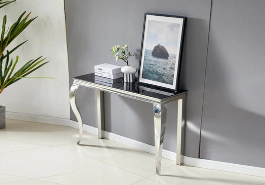 Console argentée marbre noir BAROQUE Galerie du Mobilier