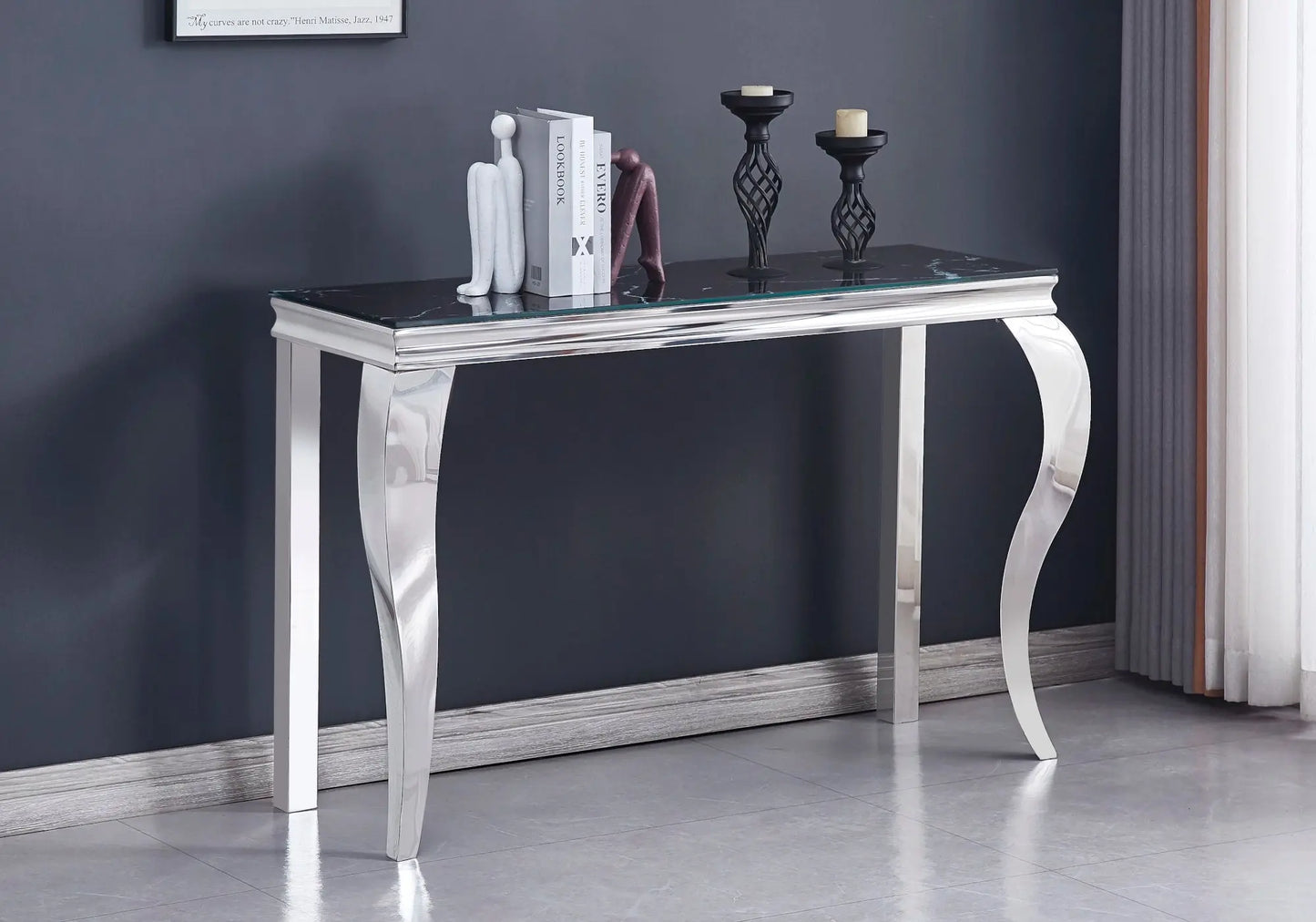 Console argentée marbre noir BAROQUE - Galerie du Mobilier
