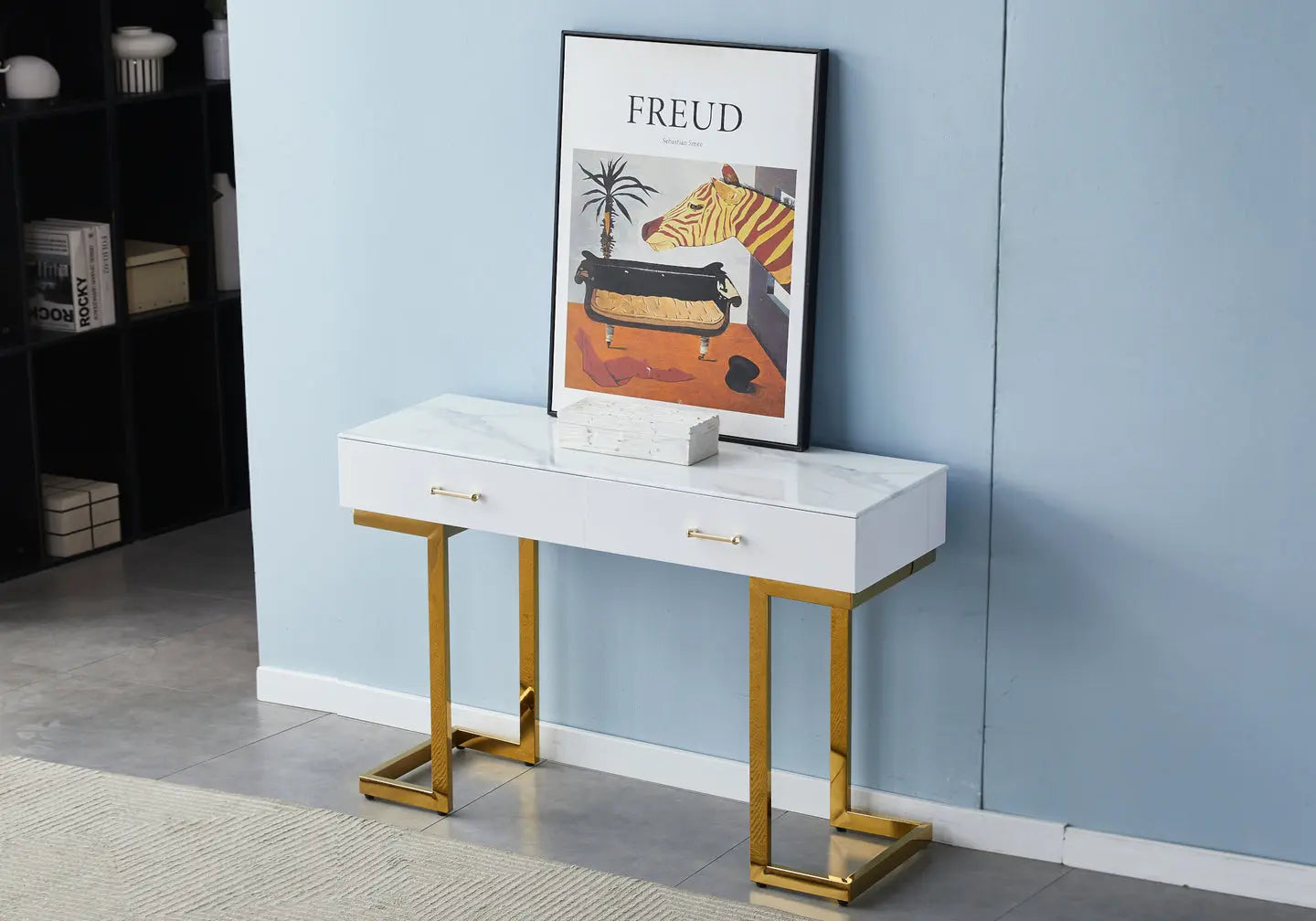 Console coiffeuse dorée marbre beige LILA Galerie du Mobilier
