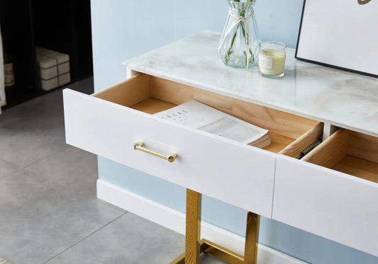 Console coiffeuse dorée marbre beige LILA Galerie du Mobilier