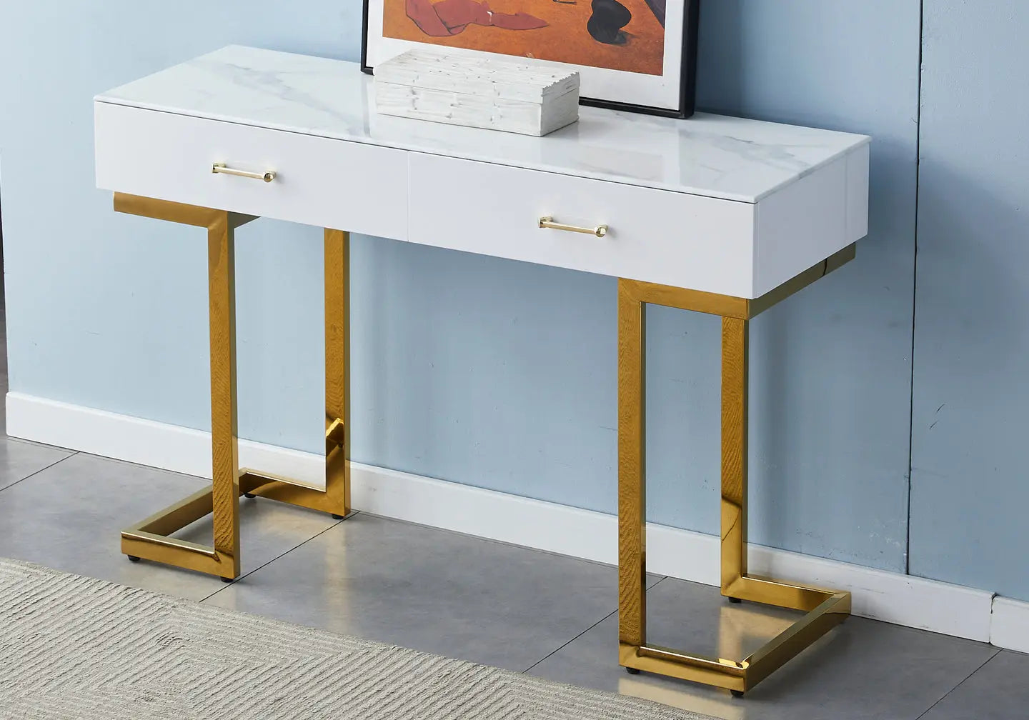 Console coiffeuse dorée marbre beige LILA Galerie du Mobilier
