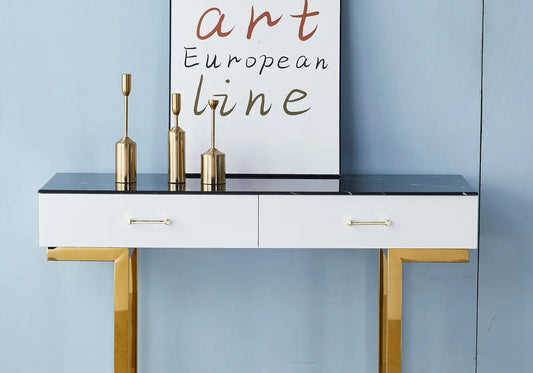 Console coiffeuse dorée marbre noir LILA Galerie du Mobilier