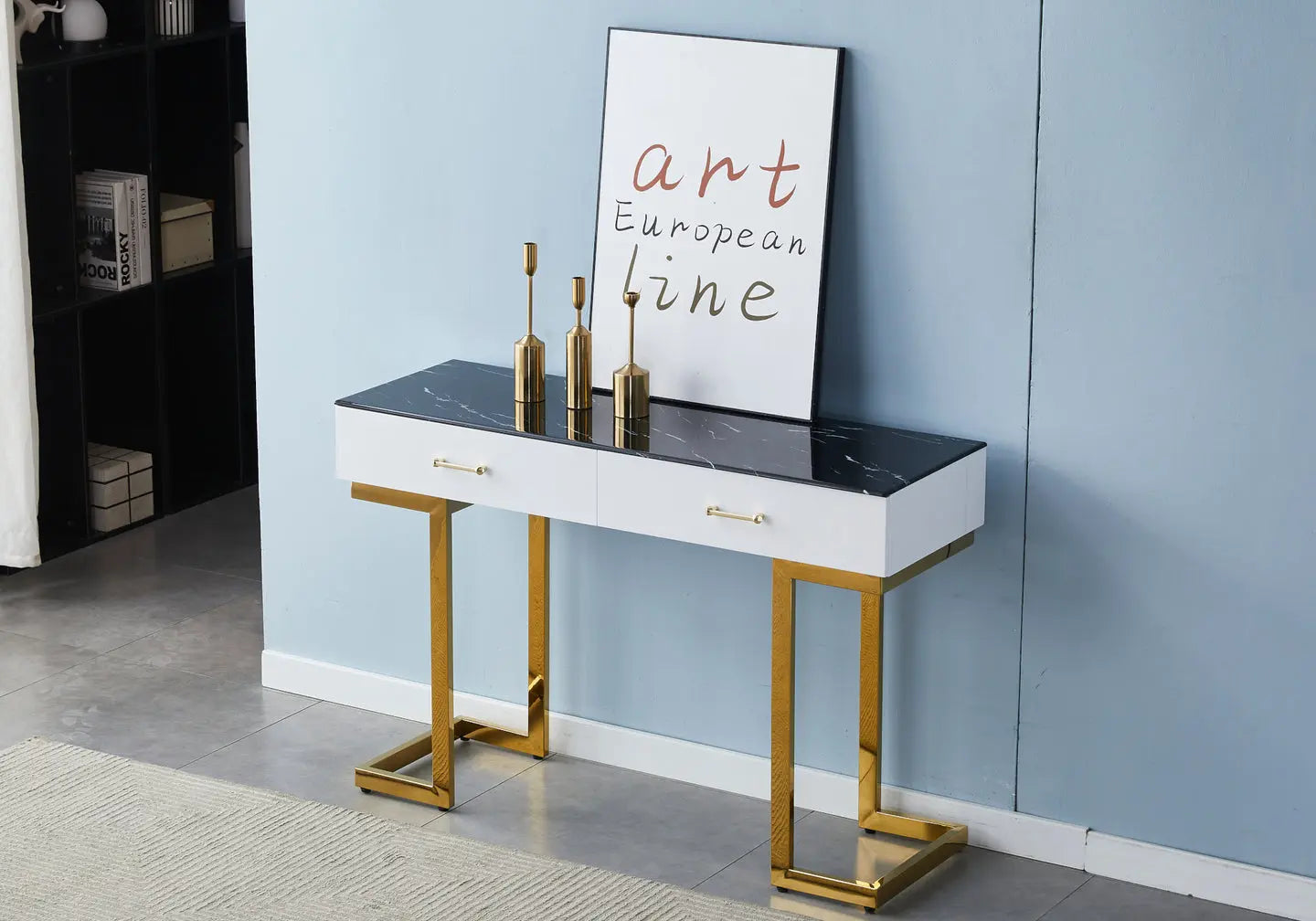 Console coiffeuse dorée marbre noir LILA Galerie du Mobilier