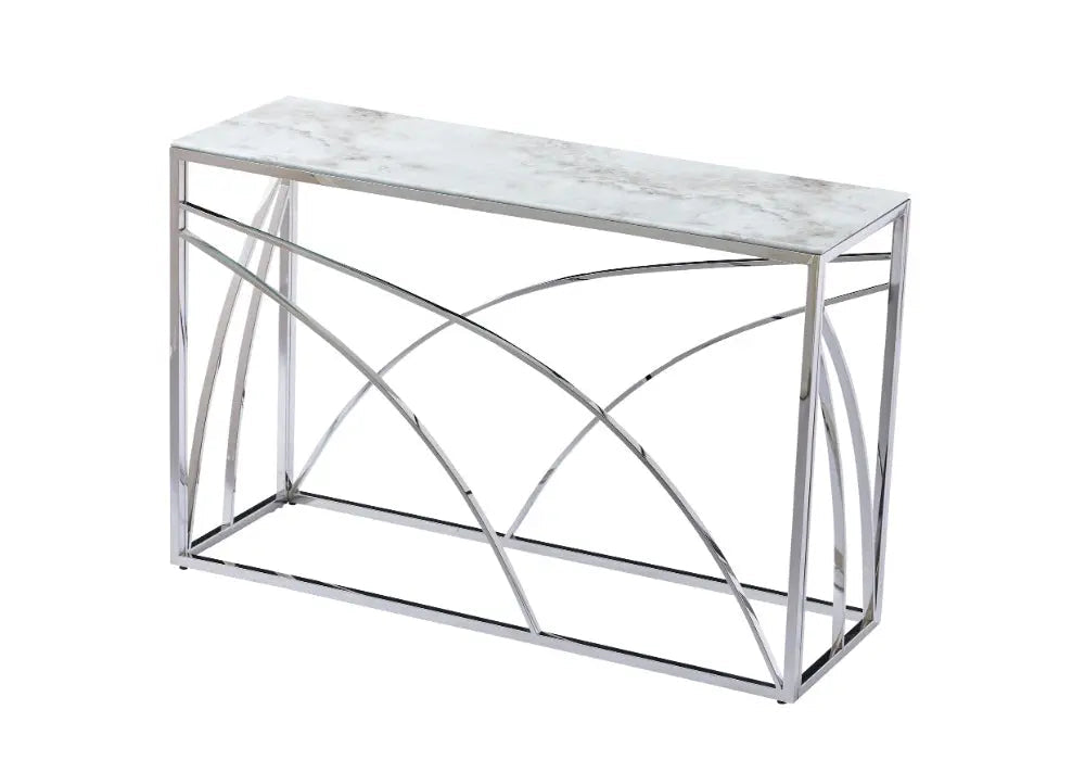 Console design argent marbre blanc GEO Galerie du Mobilier