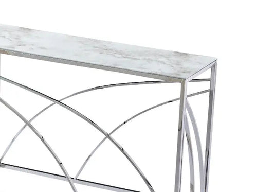 Console design argent marbre blanc GEO Galerie du Mobilier