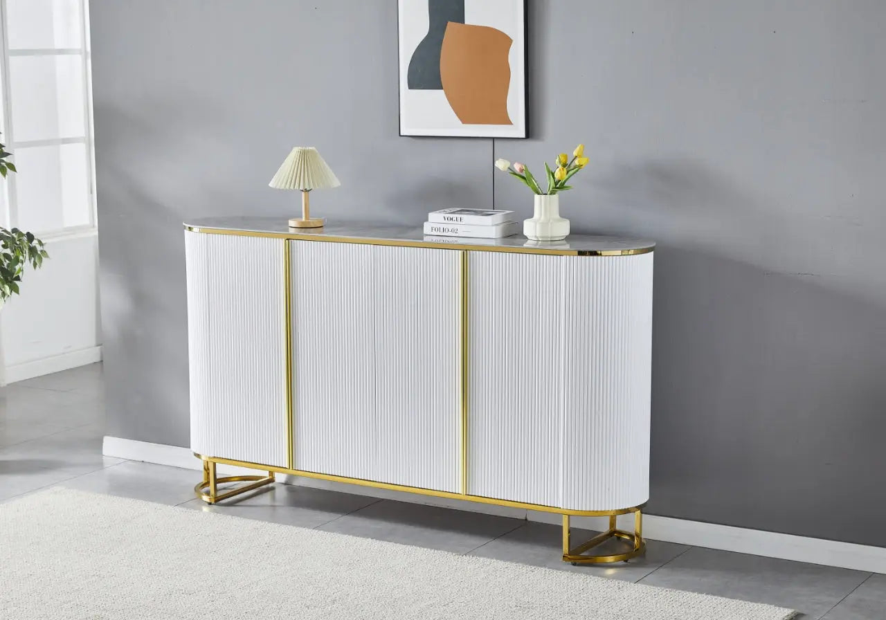 Console dorée marbre beige ESMEE Galerie du Mobilier