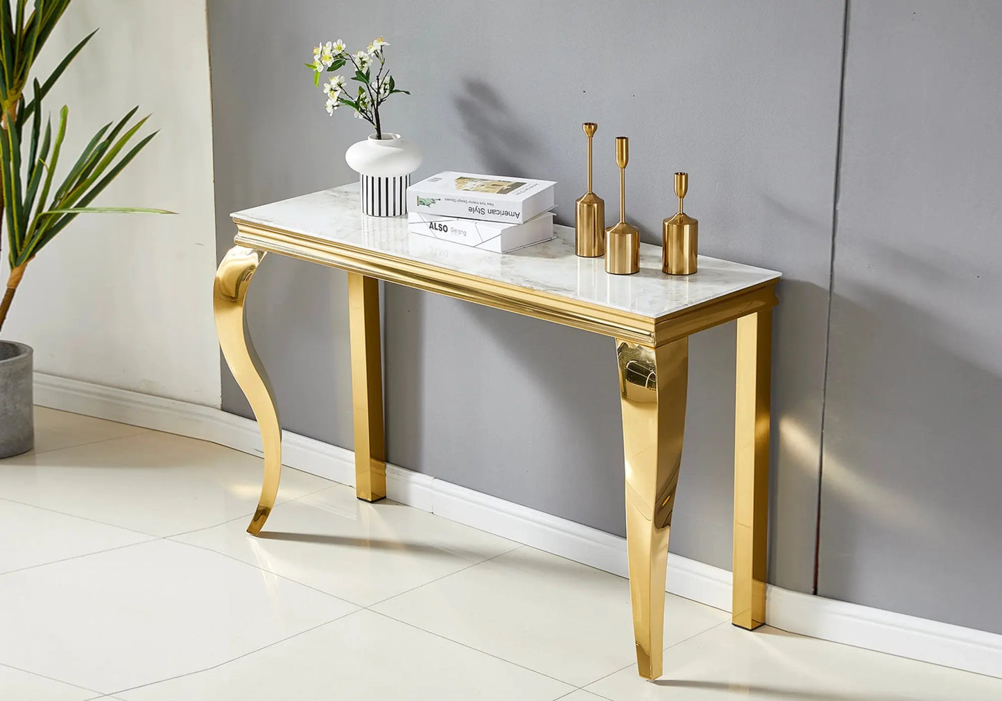 Console dorée marbre blanc BAROQUE - Galerie du Mobilier
